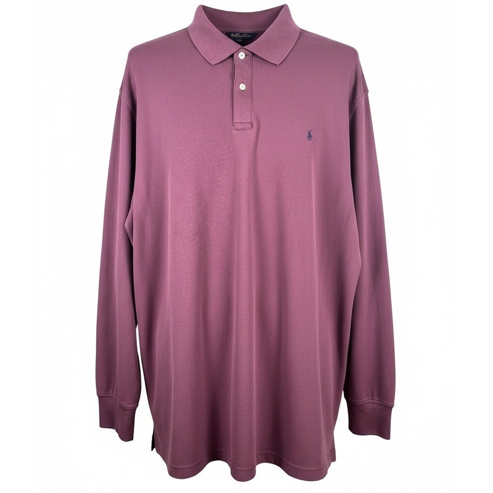Brooks Brothers Mens 3XL Supima Cotton Long Sleeve Polo Shirt Burgundy Wine Logo